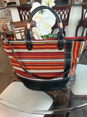 ❤️🖤ORYANY FRISEY STRIPED WOVEN & LEATHER LARGE TOTE BAG!❤️🖤